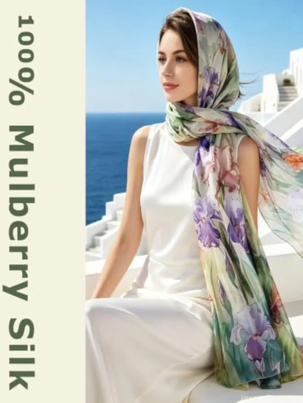 100% Mulberry Silk Chiffon Scarf 70x43 Oversized Wrap Shawl Lightweight Multiway